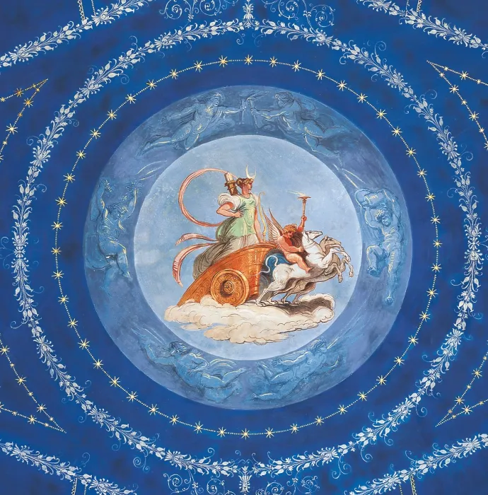 Framed Print : Vault of the Hall of Diana in Palazzo Gessi in Faenza Diana chariot (Allegory of the night), by Giani Felice, 19th Century, 1813, fresco (tempera on wall), - Italy