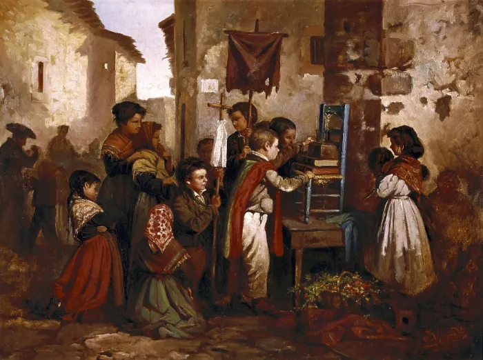 Framed Print : VAYREDA i VILA, Joaquim (1843-1894). Children Playing a Procession. 2nd half 19th c. Oil on canvas. SPAIN. Barcelona. National Art Museum of Catalonia Framed Print : VAYREDA i VILA, Joaquim (1843-1894). Children Playing a Procession. 2nd half 19th c. Oil on canvas. SPAIN. Barcelona. National Art Museum of Catalonia