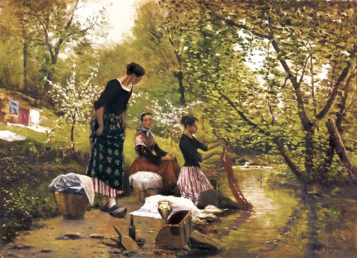 Framed Print : VAYREDA i VILA, Joaquim (1843-1894). The Washerwomen. 1883. Naturalism. Oil on canvas. SPAIN. Barcelona. National Art Museum of Catalonia. AISA / Everett Collection**US SALES ONLY**