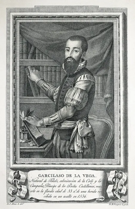 Framed Print : VAZQUEZ, Bartolome (1749-1802); MAEA, Jose (1760-1826). Portrait of Garcilaso de la Vega. 1791. Drawing by Jose Maea burin engraved by Bartolome VAzquez. Etching