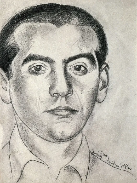 Framed Print : VAZQUEZ DIAZ, Daniel (1882-1969). Portrait of Federico Garca Lorca. 1920s. Portrait executed at the Residencia de Estudiantes (Student residence) in Madrid. Drawing. SPAIN