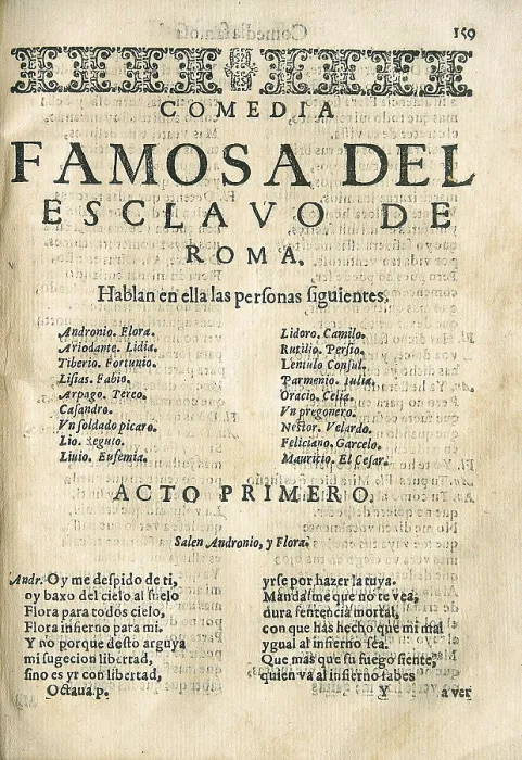 Framed Print : VEGA CARPIO, Flix Lope de (1562-1635). 'El esclavo de Roma', comedy by Lope de Vega edited in Barcelona by Sebastin de Comellas (1617). Beginning of the first act