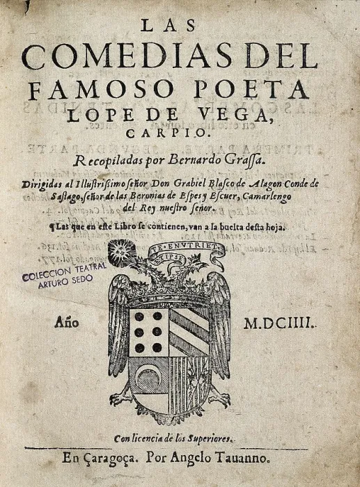 Framed Print : VEGA CARPIO, Flix Lope de (1562-1635). Cover of 'Las comedias del famoso poeta Lope de Vega' (The comedies by famous poet Lope de Vega)