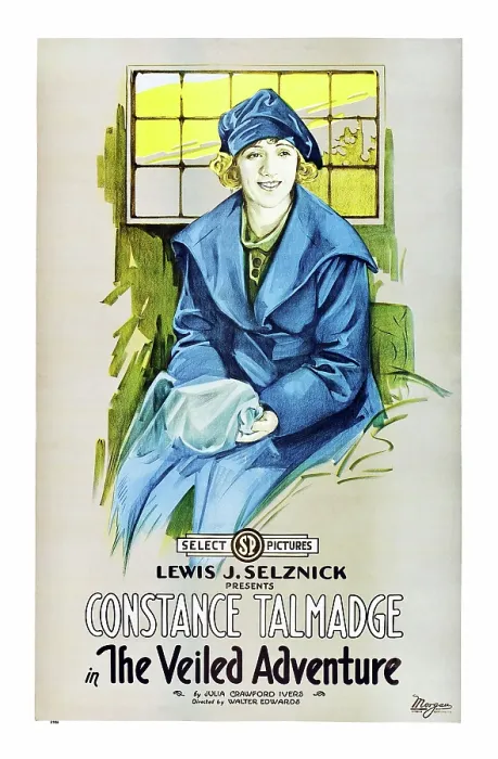 Framed Print : THE VEILED ADVENTURE, Constance Talmadge on poster art, 1919