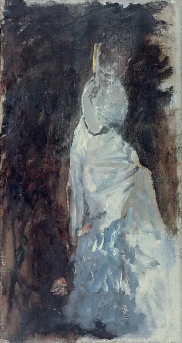 Framed Print : Veils and Silks (Veli e sete), by Giuseppe De Nittis, 1880, 19th Century, oil on canvas, 55 x 28 cm - Italy, Puglia, Barletta, Giuseppe De Nittis Collection. Whole artwork view