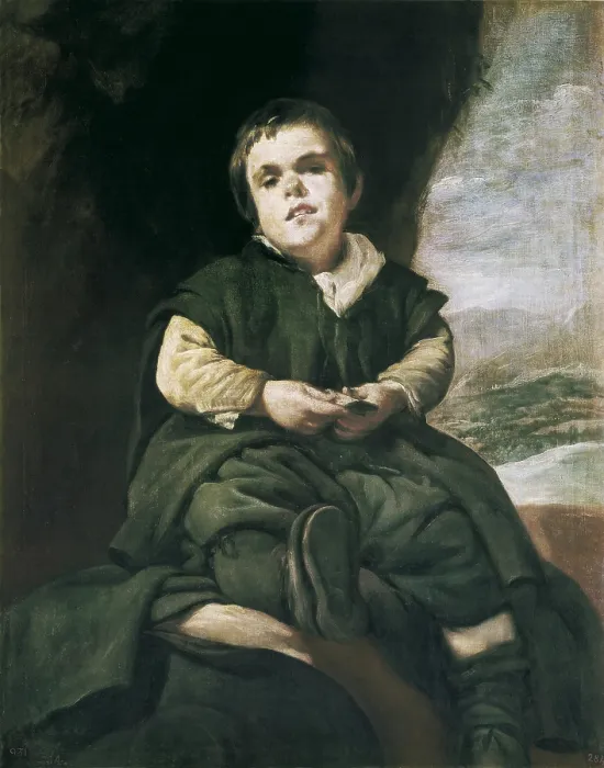 Framed Print : VELAZQUEZ, Diego Rodriguez de Silva (1599-1660). The Court Dwarf, Don Franciso Lezcano called El Nino de Vallecas'. 1636. Buffoon of Philip IV's court. Baroque art