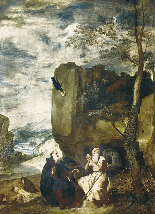 Framed Print : VELAZQUEZ, Diego Rodriguez de Silva (1599-1660). Saint Anthony the Abbot and Saint Paul the Hermit. 1634. Baroque art. Oil on canvas. SPAIN. Madrid. Prado Museum Framed Print : VELAZQUEZ, Diego Rodriguez de Silva (1599-1660). Saint Anthony the Abbot and Saint Paul the Hermit. 1634. Baroque art. Oil on canvas. SPAIN. Madrid. Prado Museum