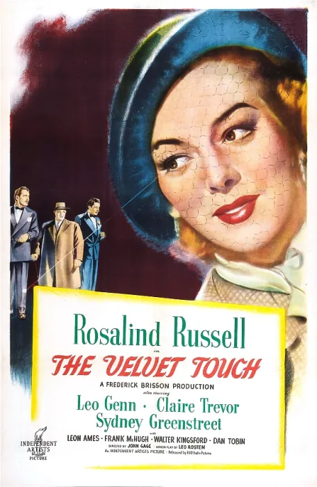 Framed Print : THE VELVET TOUCH, US poster, from left: Leon Ames, Sydney Greenstreet, Leo Genn, Rosalind Russell, 1948