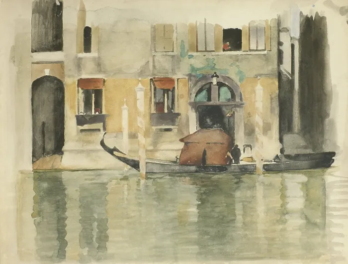 Framed Print : Venetian Gondola in Front of a House, by Willem Witsen, c. 188-1920. Dutch painting, watercolor. (BSLOC_2016_1_87)