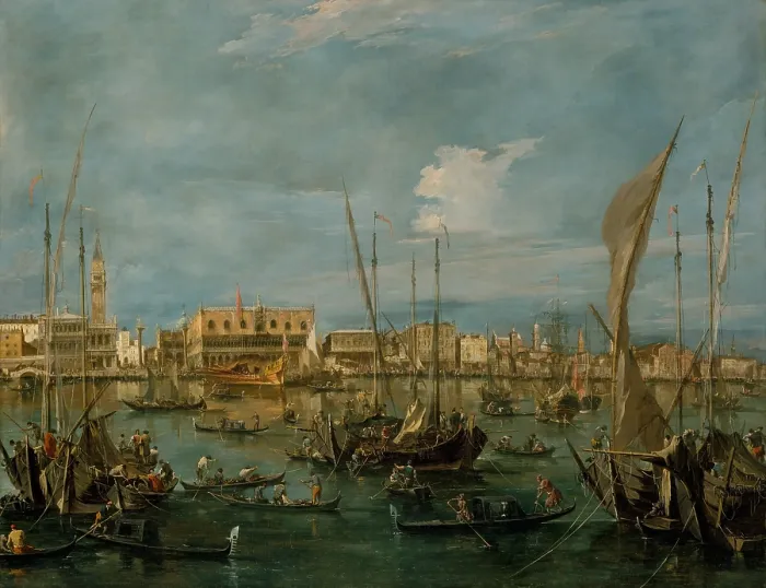Framed Print : VENICE FROM THE BACINO DI SAN MARCO, by Francesco Guardi, 1765, Italian painting, oil on canvas. View to toward St