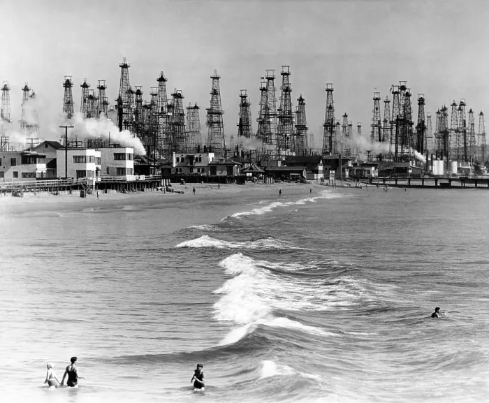 Framed Print : Venice Beach view of oil derricks. Two months before it was a sand spit and salt-marsh, but now is a maze of derricks. Sept. 12, 1930 Framed Print : Venice Beach view of oil derricks. Two months before it was a sand spit and salt-marsh, but now is a maze of derricks. Sept. 12, 1930