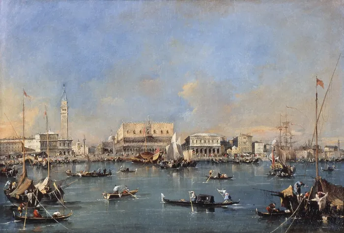 Framed Print : Venice from the sea, by Francesco Guardi, 17th - 18th century, oil on canvas. - Whole artwork view Framed Print : Venice from the sea, by Francesco Guardi, 17th - 18th century, oil on canvas. - Whole artwork view