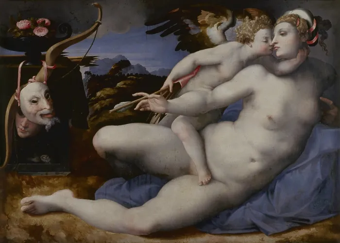 Framed Print : Venus and Cupid (Venus en Cupido), by Hendrik van der Broeck, c. 1550-1570, 16th Century, Oil on panel, 120 x 195 cm