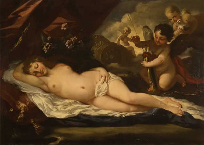 Framed Print : Venus with Putti, attributed to Pietro Liberi, 1780 - 1799, 18th Century, oil on canvas - Italy, Lombardy, Milan, Castello Sforzesco, Civic Collections of Ancient Art Framed Print : Venus with Putti, attributed to Pietro Liberi, 1780 - 1799, 18th Century, oil on canvas - Italy, Lombardy, Milan, Castello Sforzesco, Civic Collections of Ancient Art