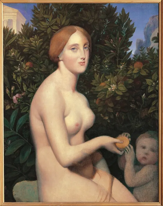 Framed Print : Venus, by Unknown Artist, 1852 - 1853, 19th Century, oil on canvas, cm 91, 5 x 70, 5 - France, Ile de France, Paris, Muse dOrsay, RF1981-39. All. Venus fruit putto bush nude Framed Print : Venus, by Unknown Artist, 1852 - 1853, 19th Century, oil on canvas, cm 91, 5 x 70, 5 - France, Ile de France, Paris, Muse dOrsay, RF1981-39. All. Venus fruit putto bush nude