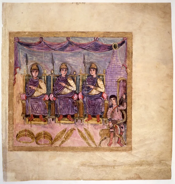 Framed Print : Vergilius Romanus - The winners of the race in memory of Anchises, 5th Century a.C. painted miniature on parchment - Vatican City, Apostolic Vatican City, 33, 2 x 32, 3 cm Framed Print : Vergilius Romanus - The winners of the race in memory of Anchises, 5th Century a.C. painted miniature on parchment - Vatican City, Apostolic Vatican City, 33, 2 x 32, 3 cm
