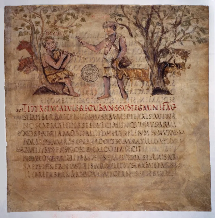 Framed Print : Vergilius Romanus, Works. Vergilius Romanus, Unknown Italian Artist, 5th Century, miniature on parchment - Vatican City, Vatican Apostolic Library. Whole artwork view