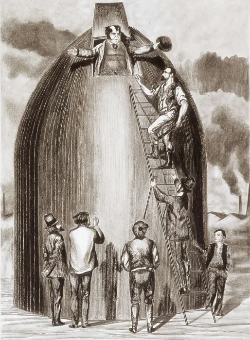 Framed Print : VERNE, Jules (1828-1905). Picture of the novel 'From the Earth to the Moon' (1865). Building of the projectile. Litography. AISA / Everett Collection**US SALES ONLY**