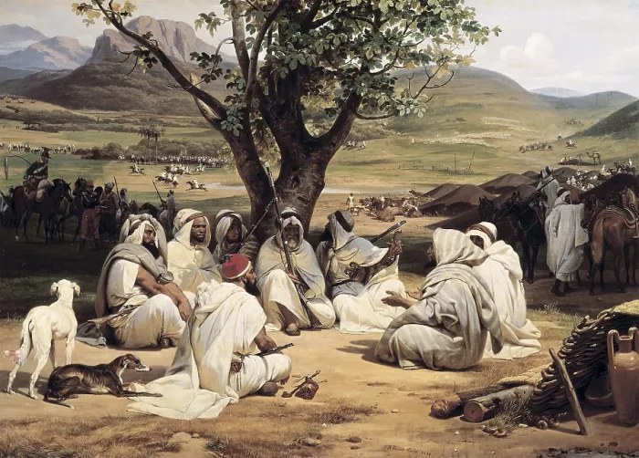 Framed Print : VERNET, Emil-Jean-Horace (1789-1863). Meeting of Arabian Chiefs. 1834. Oil on canvas. FRANCE. Chantilly. Muse Cond (Cond Museum). AISA / Everett Collection**US SALES ONLY** Framed Print : VERNET, Emil-Jean-Horace (1789-1863). Meeting of Arabian Chiefs. 1834. Oil on canvas. FRANCE. Chantilly. Muse Cond (Cond Museum). AISA / Everett Collection**US SALES ONLY**