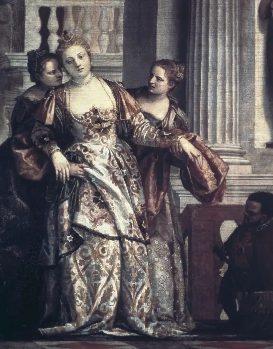 Framed Print : VERONESE, Paolo Caliari, called Paolo (1528-1588). Esther before Ahasuerus. ca. 1556. Left detail depicting Esther. Renaissance art. Cinquecento. Oil on canvas. FRANCE. Paris