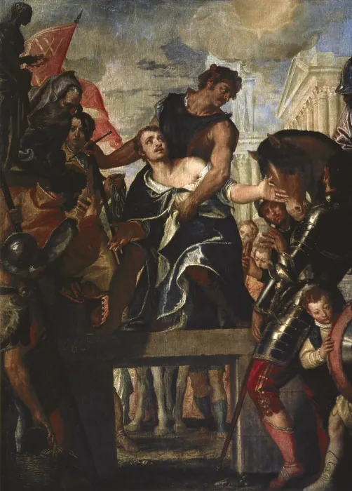 Framed Print : VERONESE, Paolo Caliari, called Paolo (1528-1588). Martyrdom of St. ca. 1580. St. Menas, Egyptian martyr who was beheaded under Dioclecianus in 296. Mannerism art. Oil on canvas