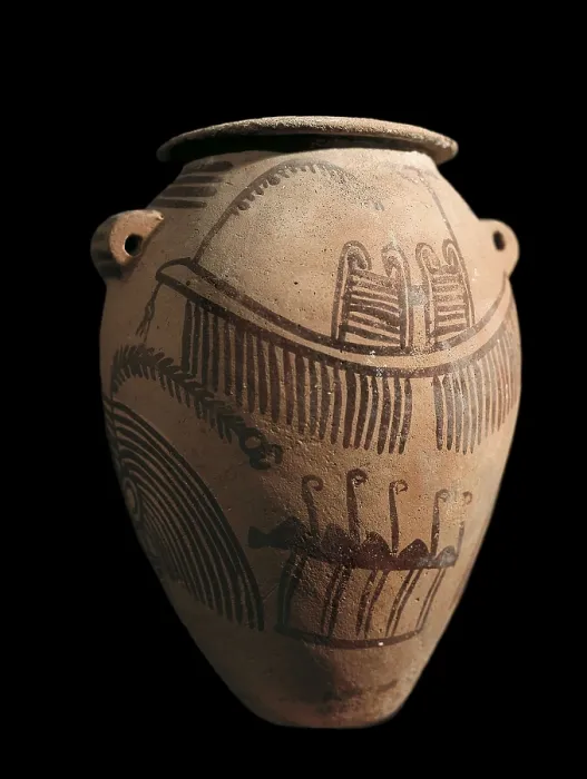 Framed Print : Vessel decorated with flamingos. ca. 3600 BC. Ceramics from the neolithic Negade II culture, from Predynastic Egypt. Neolithic art. Ceramics. EGYPT. Cairo. Egyptian Museum