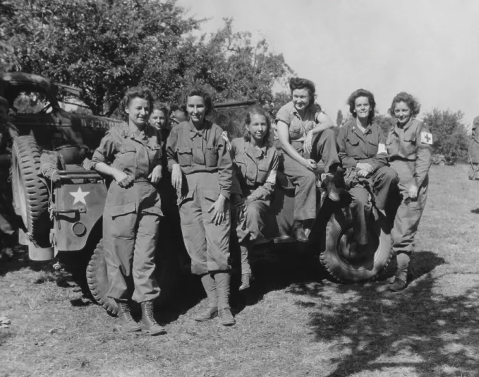 Framed Print : Veteran U.S. Army nurses after arriving in France on August 12, 1944. They previously served in Egypt and England during World War 2. (BSLOC_2014_10_203)