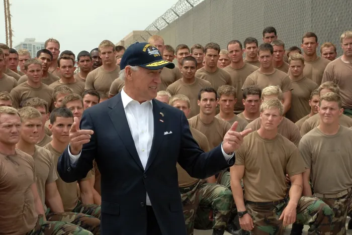 Framed Print : Vice President Joe Biden meets with Basic Underwater Demolition / SEAL students at Naval Amphibious Base Coronado, May 14, 2009