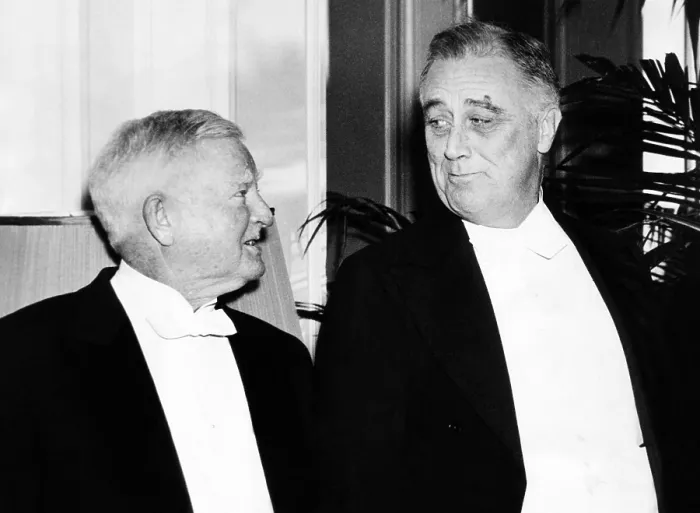Framed Print : Vice President John Nance Garner (left) and President Franklin Roosevelt. They posed for pictures when the Garners entertained the President and Mrs. Roosevelt for dinner. Feb