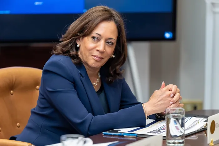 Framed Print : Vice President Kamala Harris attends a meeting with President Joe Biden and the Investing in America Cabinet, May 5, 2023