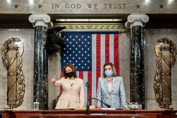 Framed Print : Vice President Kamala Harris and House Speaker Nancy Pelosi stand on the rostrum of the US House of Representatives after President Joe Bidens speech on April 28, 2021 Framed Print : Vice President Kamala Harris and House Speaker Nancy Pelosi stand on the rostrum of the US House of Representatives after President Joe Bidens speech on April 28, 2021