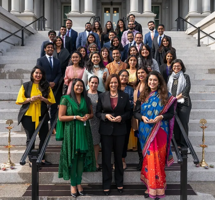 Framed Print : Vice President Kamala Harris, joined by White House staff, poses for a group photo in celebration of Diwali, Nov. 4, 2021 Framed Print : Vice President Kamala Harris, joined by White House staff, poses for a group photo in celebration of Diwali, Nov. 4, 2021