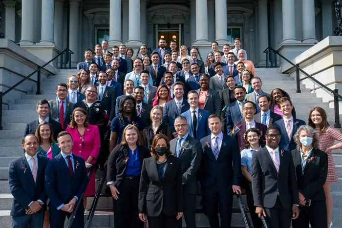 Framed Print : Vice President Kamala Harris poses for a photo with White House staff who identify as LGBTQIA+ on Oct. 7, 2021 Framed Print : Vice President Kamala Harris poses for a photo with White House staff who identify as LGBTQIA+ on Oct. 7, 2021