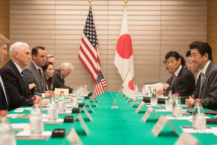 Framed Print : Vice President Mike Pence attends a bilateral meeting with Japanese Prime Minister Shinzo Abe, Feb. 7, 2018. Tokyo, Japan (BSLOC_2018_2_122)