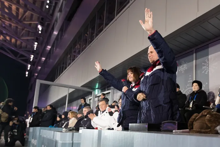 Framed Print : Vice President Mike Pence and Mrs. Karen Pence attend the 2018 Winter Olympics, Feb. 9, 2018 Framed Print : Vice President Mike Pence and Mrs. Karen Pence attend the 2018 Winter Olympics, Feb. 9, 2018