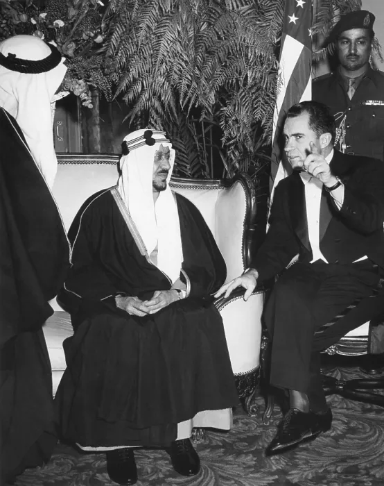 Framed Print : Vice President Nixon with Saudi Arabia King, Saud ibn abd al-Aziz Al-Saud. At Dinner in King's honor at the Mayflower Hotel. Feb. 1, 1957. - (BSLOC_2014_16_210) Framed Print : Vice President Nixon with Saudi Arabia King, Saud ibn abd al-Aziz Al-Saud. At Dinner in King's honor at the Mayflower Hotel. Feb. 1, 1957. - (BSLOC_2014_16_210)