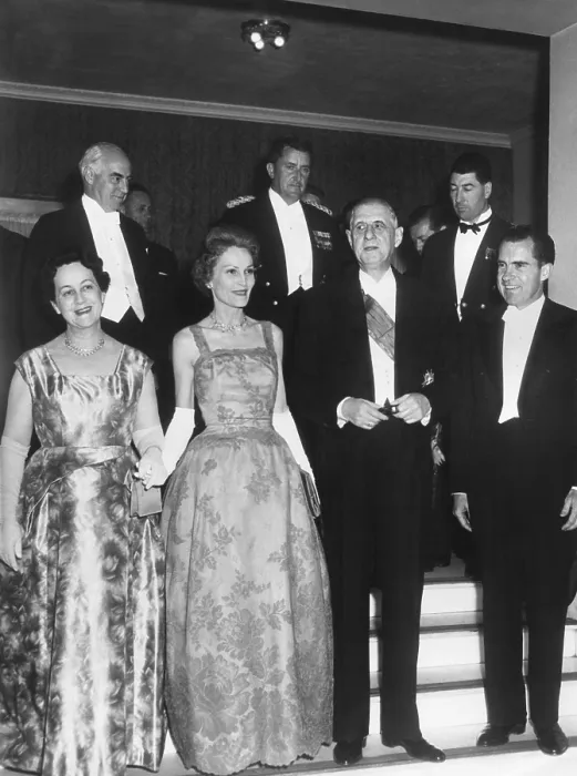 Framed Print : Vice President and Pat Nixon at a dinner given by the French President Charles DeGaulle. At the French Embassy, Washington, D.C. April 25, 1960. L-R: Mrs Framed Print : Vice President and Pat Nixon at a dinner given by the French President Charles DeGaulle. At the French Embassy, Washington, D.C. April 25, 1960. L-R: Mrs