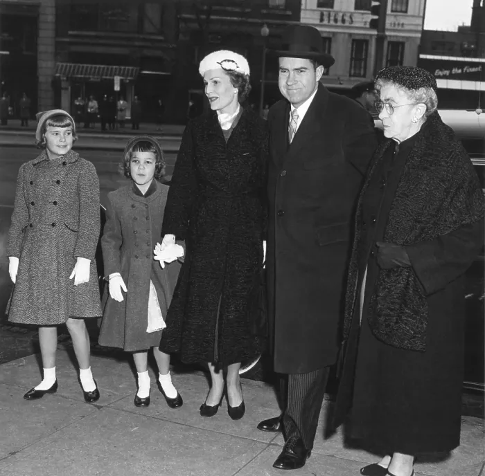Framed Print : Vice President Richard Nixon arrives for the private Sunday swearing in ceremonies. The White House, January 20, 1957
