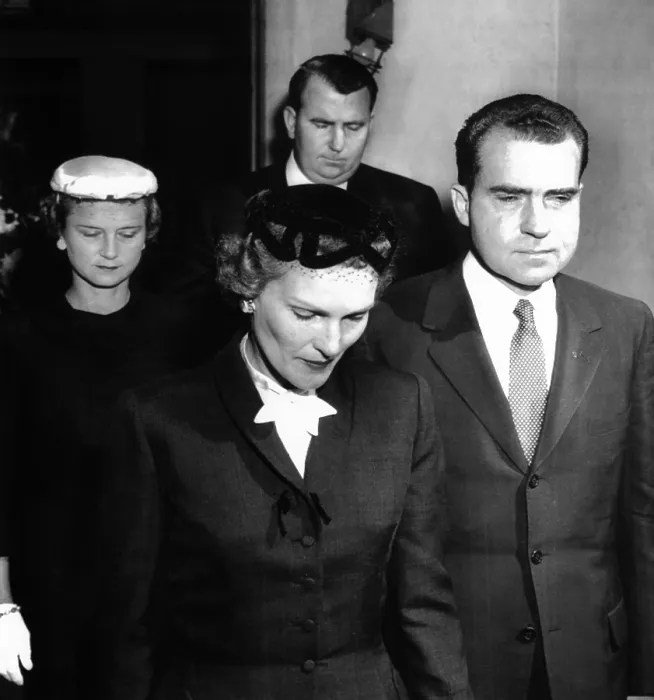 Framed Print : Vice President Richard Nixon and wife Pat, leaving the East Whittier Friends Church