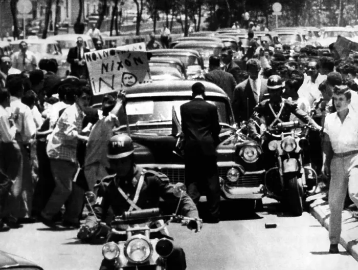 Framed Print : Vice President Richard Nixon's car is attacked by an angry mob in Caracas, Venezuela