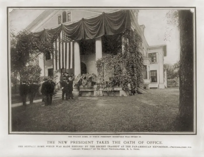 Framed Print : Vice President Theodore Roosevelt at the Wilcox house where he was sworn in as President