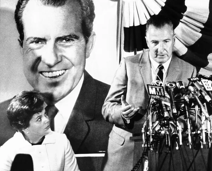 Framed Print : Vice Presidential candidate Spiro Agnew and his wife Judy, hold press conference at New York Nixon Headquarters