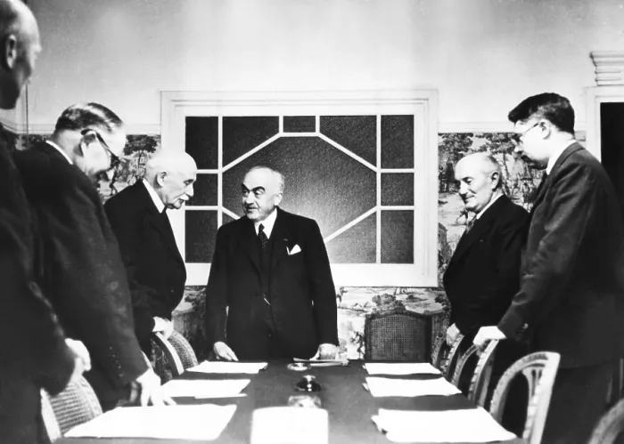 Framed Print : Vichy Cabinet discussing a report by Admiral Darlan, Vichy Foreign Minister. May 31, 1941 Framed Print : Vichy Cabinet discussing a report by Admiral Darlan, Vichy Foreign Minister. May 31, 1941