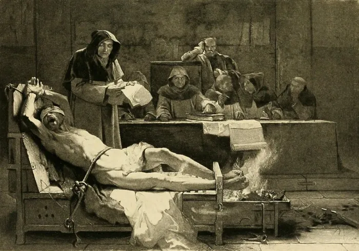 Framed Print : Victim of the Spanish Inquisition being tortured before a tribunal of the Spanish Inquisition Framed Print : Victim of the Spanish Inquisition being tortured before a tribunal of the Spanish Inquisition