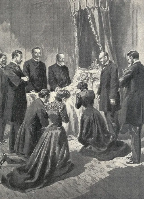 Framed Print : Victoria (1819-1901). Corpse of the queen Victoria. Illustration from 'Le Petit Journal' (February 3rd1901). Engraving