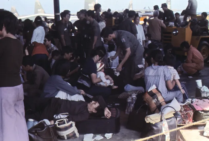 Framed Print : Vietnam War. The air evacuation of siege-stricken Vietnamese from Saigon to the U.S. was conducted after the Babylift operation