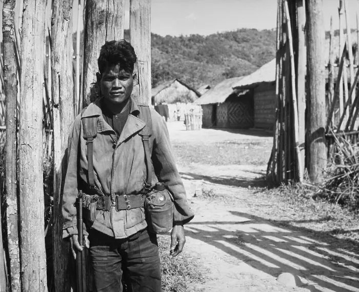Framed Print : Vietnam War. South Vietnamese soldier guarding a fortification in 1966. Army of the Republic of Vietnam ARVN suffered 220, 357 killed from 1965 through 1974