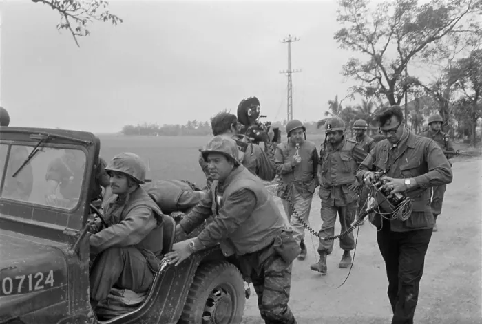 Framed Print : Vietnam War-Tet Offensive. Walter Cronkite (in mid-ground with microphone) interviews the commanding officer of the 1st Battalion, 1st Marines, during the Battle of Hue City Framed Print : Vietnam War-Tet Offensive. Walter Cronkite (in mid-ground with microphone) interviews the commanding officer of the 1st Battalion, 1st Marines, during the Battle of Hue City