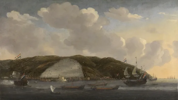 Framed Print : View of Algiers with De Ruyter's Ship De Liefde, 1662, by Reinier Nooms, 1662-68, Dutch painting, oil on canvas