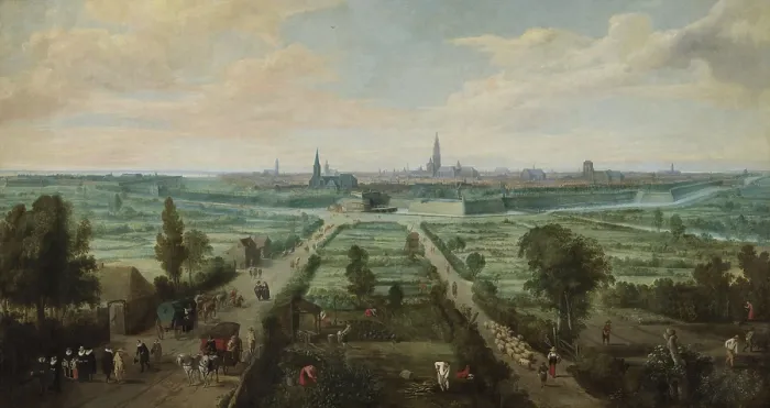 Framed Print : View of Antwerp, by Jan Wildens, 1656, Dutch painting, oil on canvas